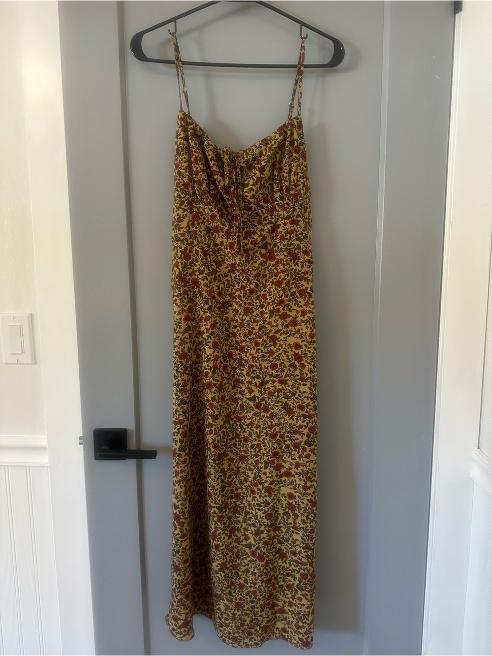 Spaghetti Strap Floral Maxi Dress in Mustard